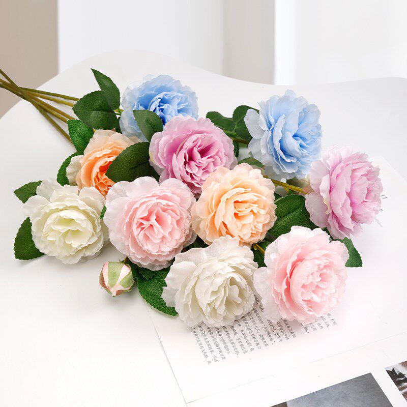 牡丹花绢花室内假花干花玫瑰花花束餐桌花摆设客厅装饰花摆件
