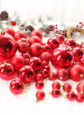 速发12-5m装布彩球圣诞吊饰品商场橱窗饰置装顶6-8cm红色亮光吊球
