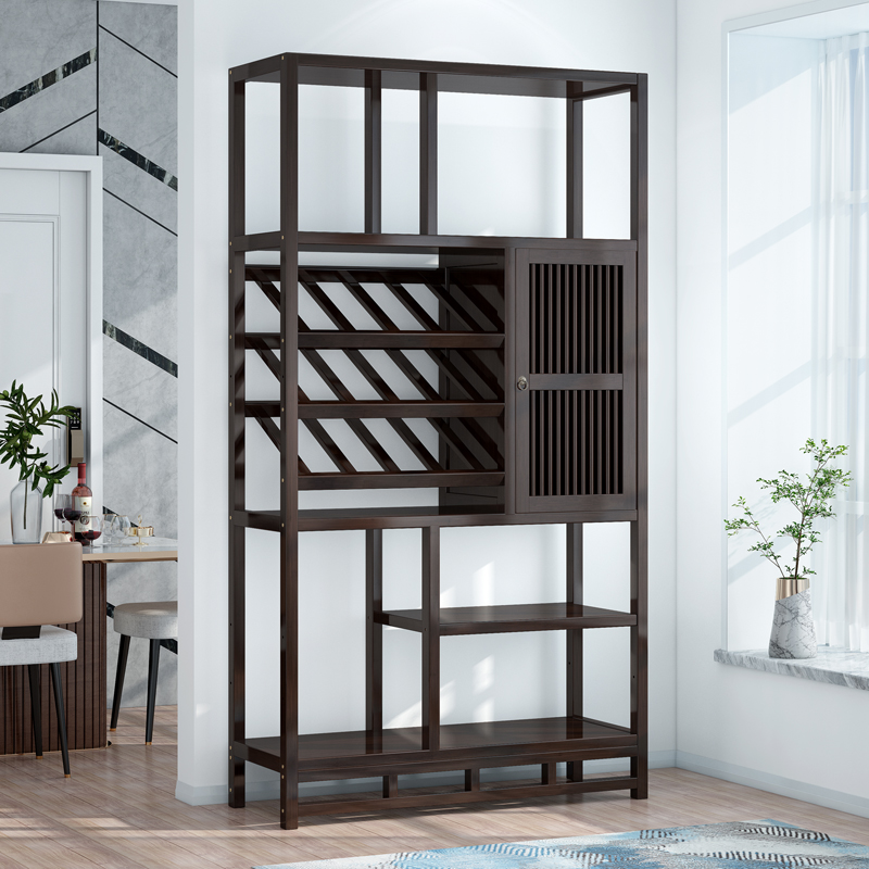 速发7M红地架柜式酒中简约展示柜客厅实木家用落酒靠墙置物架多功