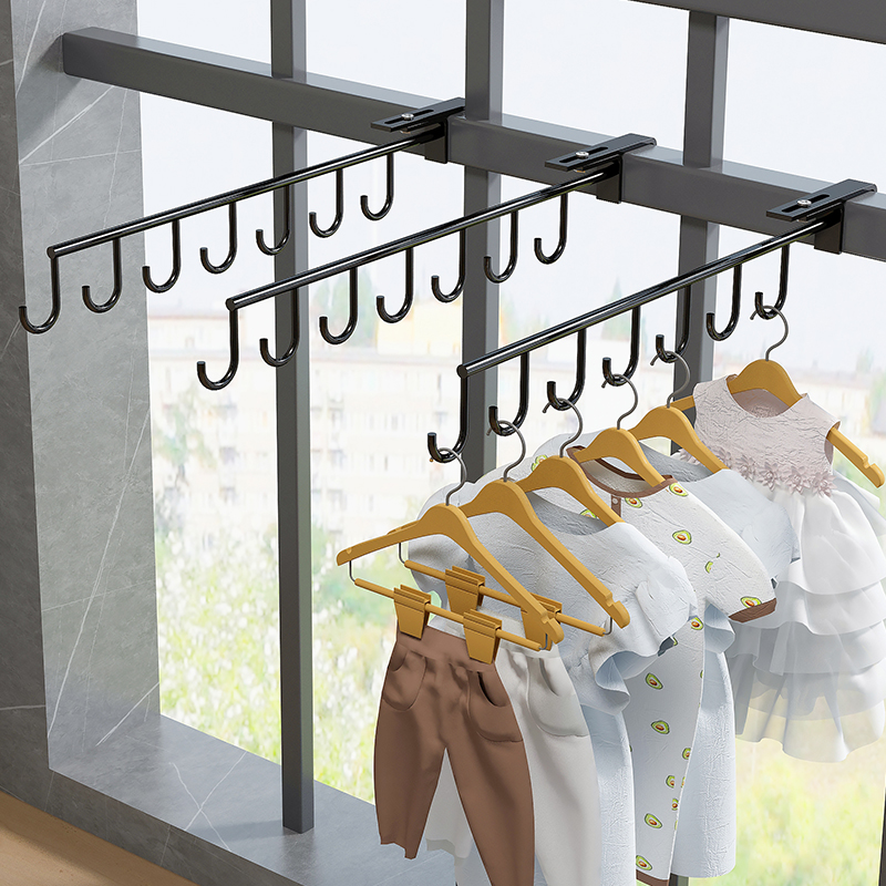 速发台晾衣神器窗户晾衣架防护扣防盗窗挂钩架窗台伸缩卡栏式窗外