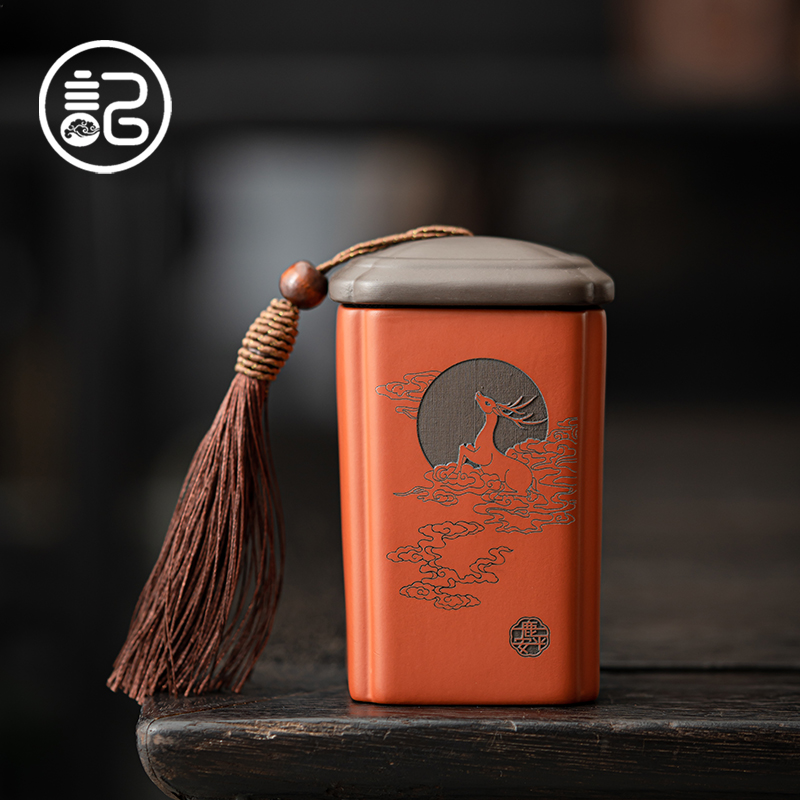 速发《精雕图案》紫砂储叶罐洱封罐茶罐普密红绿茶茶存罐空