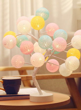 速发礼物卧室棉线球树间串表白少心房灯夜台灯装饰灯