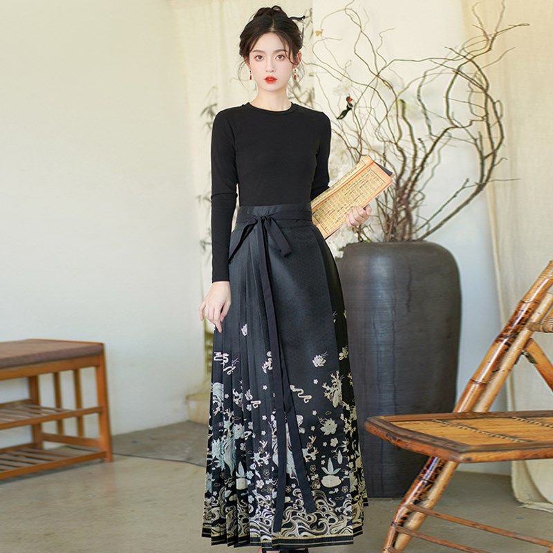 速发新中式马面裙2024新日平时中穿可国风改良汉服成人款常通勤