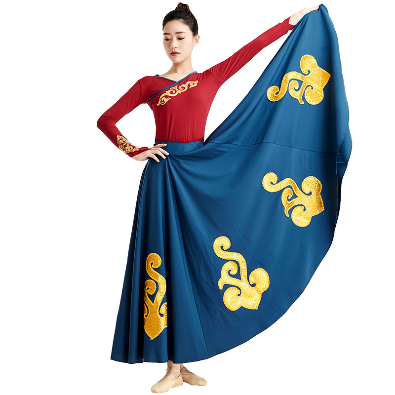 速发蒙古族服典舞蹈服大摆练半功身裙民族演出古装飘逸鸿雁艺考藏