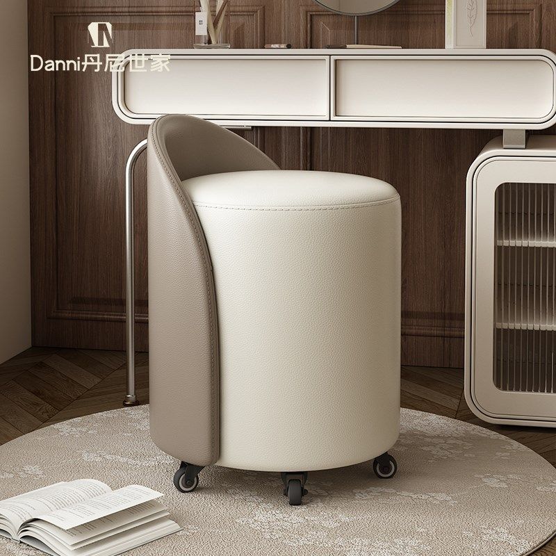 速发带滑轮化妆凳带靠背轻实高级感奢卧室小尺寸可旋转主木梳妆凳