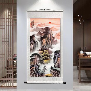 速发厅气东来装饰画客紫山水挂画玄关竖版挂财办公室聚画旺财画