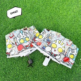 卡通Q版奥特曼全自动透明雨伞三折伞长柄伞可爱学生伞儿童卡通伞