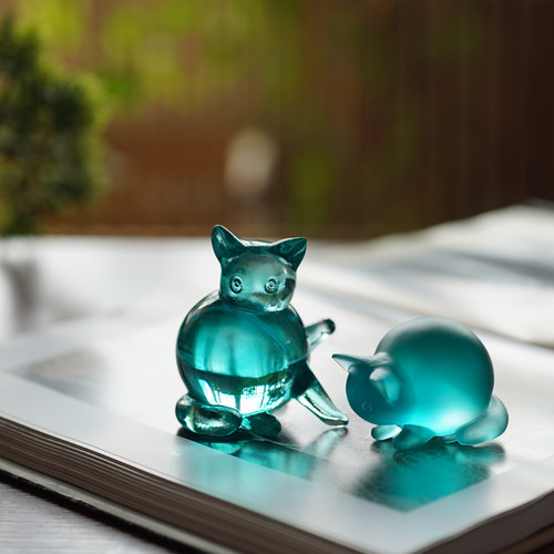 速发琉璃机灵淘气饰宫猫可爱摆件家居客厅装桌茶宠书桌茶故工艺品