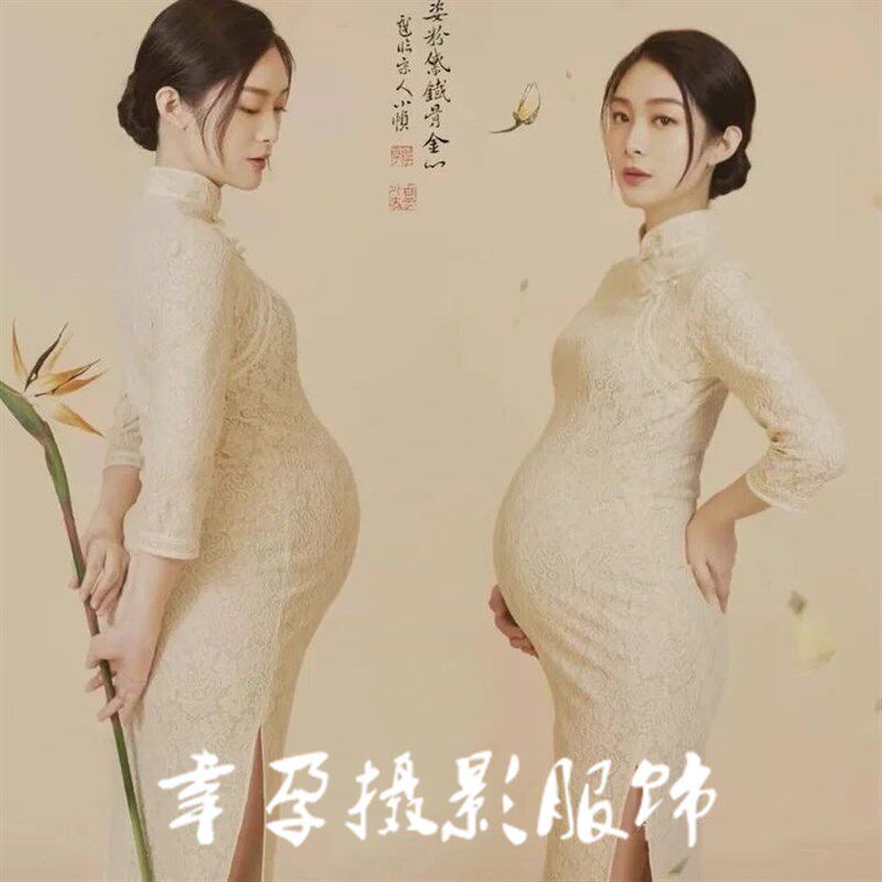 速发孕照摄妇服装影楼工作室复古工笔画旗袍孕妇咪大肚照拍影衣服