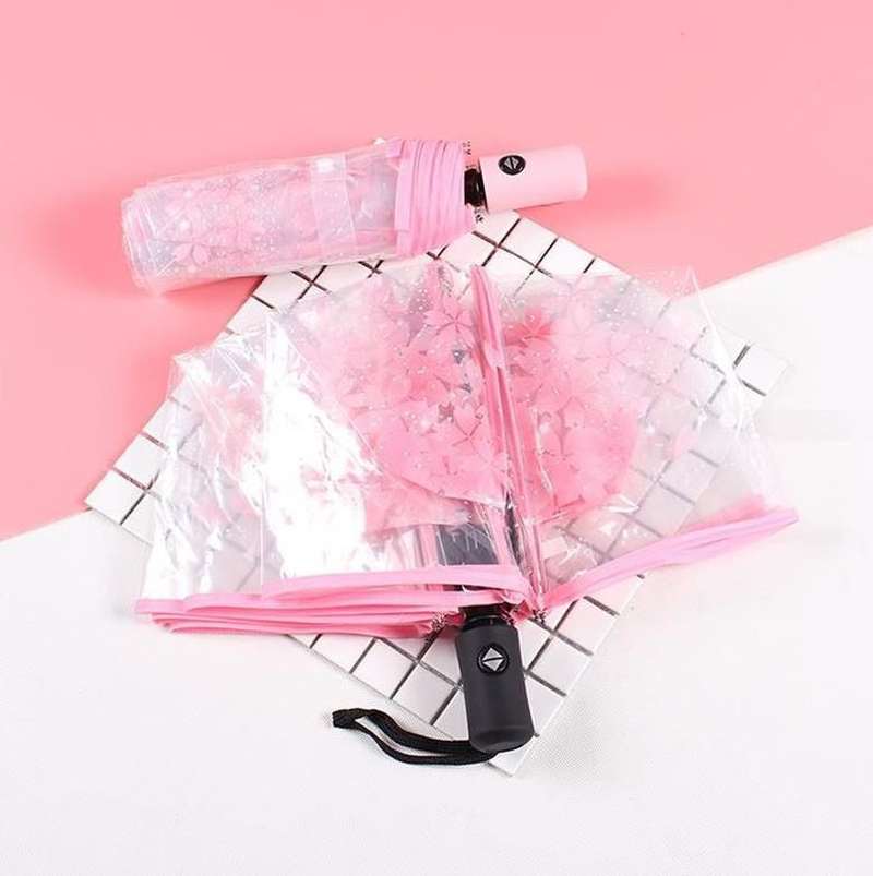 速发透明雨伞短柄新心折叠双人儿童.小学生大号全少清自动森系