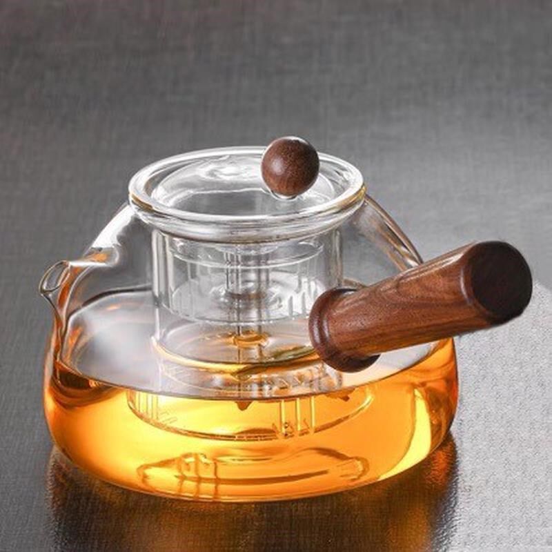 速发耐热玻璃蒸把一大侧煮壶电陶炉可用小憨壶日式木把泡茶壶体容