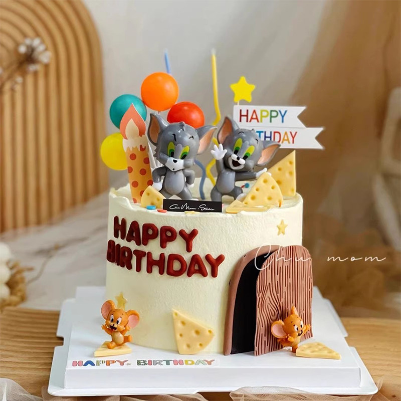 速发蛋糕装饰奶酪小蛋糕猫快老鼠摆件生日和乐插牌插件