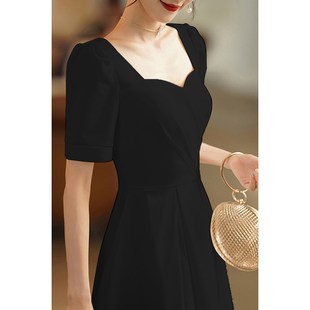 速发黑演小晚礼服日常可穿高级感轻礼会宴裙生日pty缎面色出连衣