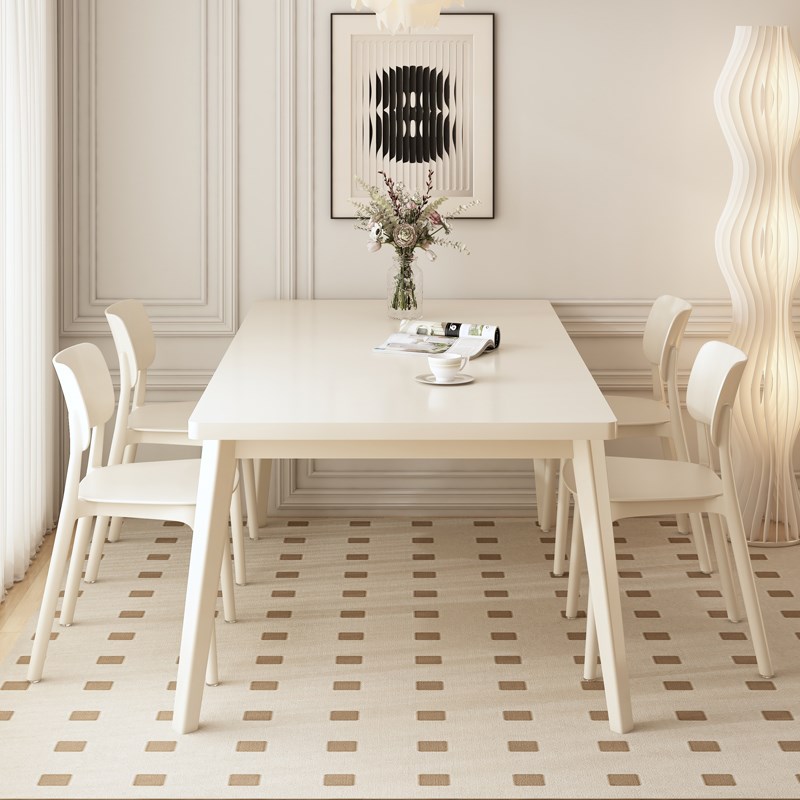 速发实木腿餐桌家用小户型长方形风吃组桌子奶油屋商用餐桌椅饭合