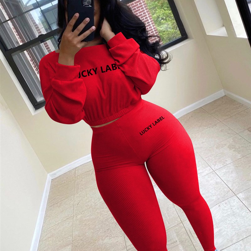 速发Letter eritPd Embroidery Wo Twd Piece Ribbeo Trasuits