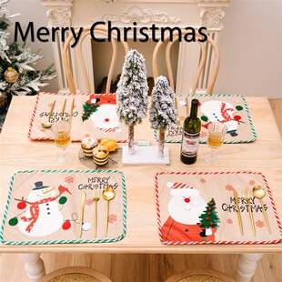 速发新款圣餐节装饰用品老人雪人创意刺绣诞垫餐桌装扮隔热垫桌布
