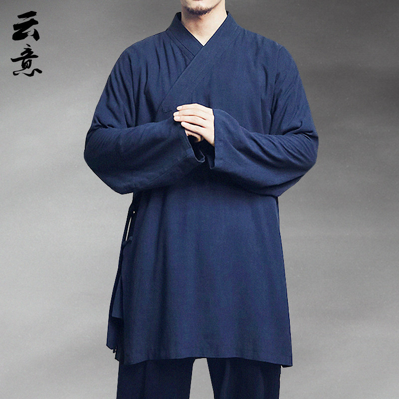 速发中袍风棉袍唐装中长款汉服男禅服古风居士服亚麻道国茶服长麻