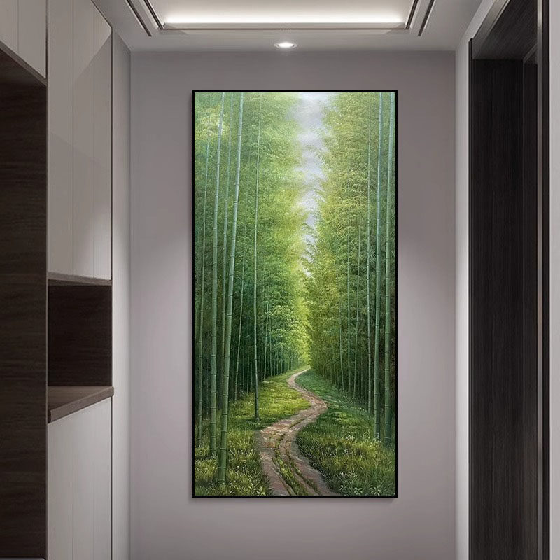 速发竹平小路玄关客厅绿色竹子巨饰壁画抽象装幅节节高升竹报林安