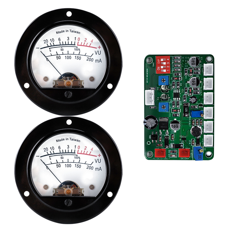 VU表电平表SD65式表头复古表盘圆形黑色指针电流表黄色背光功率表