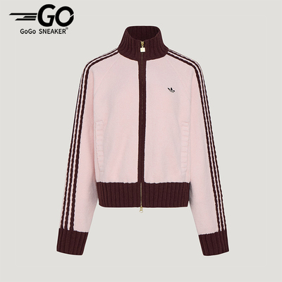 Adidas/阿迪达斯正品三叶草女士针织复古宽松三条纹外套KV8867