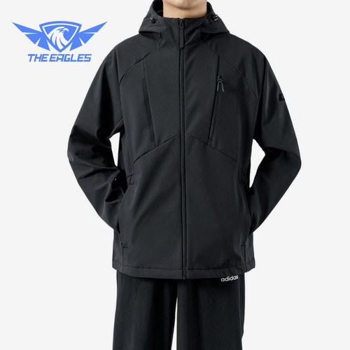 Adidas/阿迪达斯正品冲锋衣新款男黑色骑行经典夹克外套KG8966