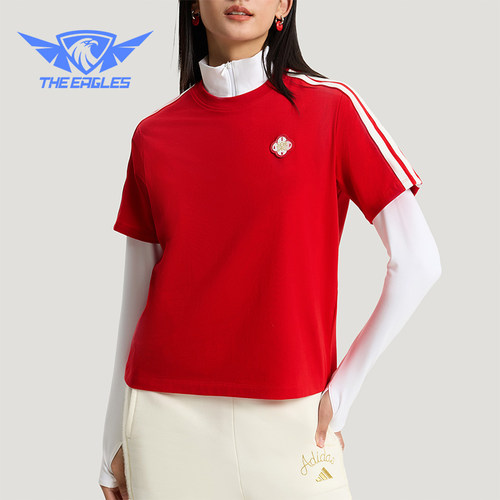 Adidas/阿迪达斯正品2025女士日常圆领套头透气运动短袖KV0506