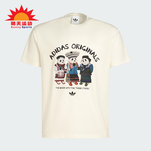 Adidas/阿迪达斯正品三叶草男女休闲熊猫印花运动针织短袖IB7061