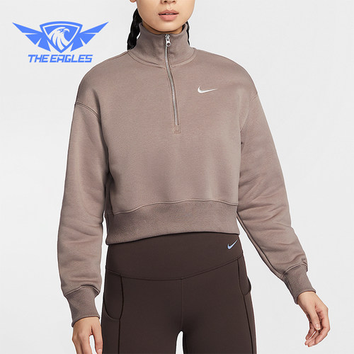Nike/耐克正品新款女士半拉链短款加绒运动卫衣DQ5768-233