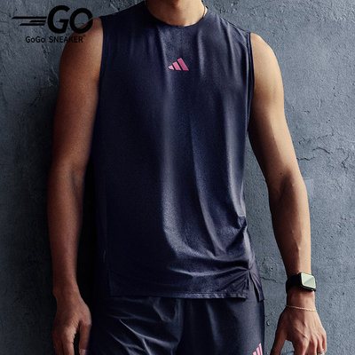 Adidas/阿迪达斯正品2026男士透气跑步侧开叉运动背心T恤KR5093