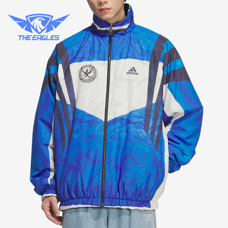 Adidas/阿迪达斯正品男士保暖双面穿条纹领长袖棉服IA4396