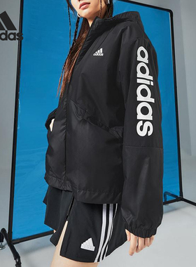 Adidas/阿迪达斯正品W LIN WB女士宽松连帽图案外套H07842
