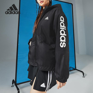 Adidas/阿迪达斯正品W LIN WB女士宽松连帽图案外套H07842
