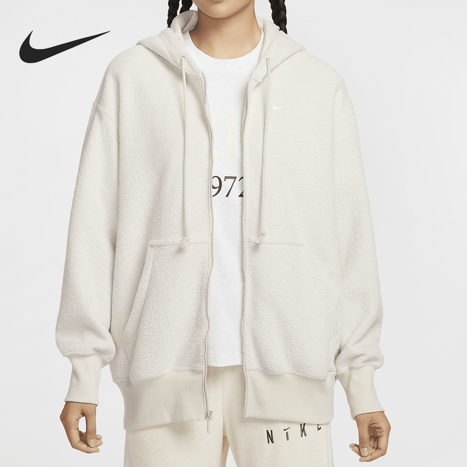 Nike/耐克官方正品新款女士全长拉链开襟加绒连帽外套FZ1268-104