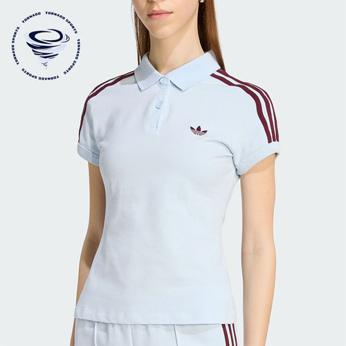 Adidas/阿迪达斯正品三叶草女士修身翻领纽扣短袖POLO衫KD3698