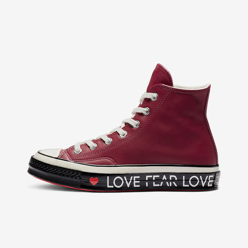 Converse匡威 男女情人节限定爱心皮质玫红色高帮休闲鞋 563472C