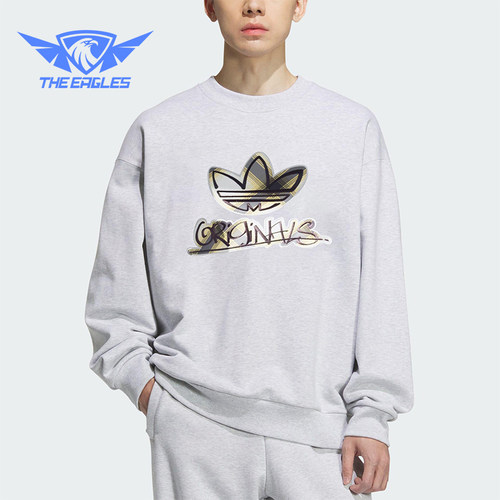 Adidas/阿迪达斯正品三叶草男士休闲运动复古印花圆领卫衣KC0117