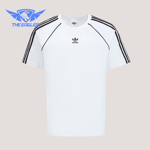 Adidas/阿迪达斯正品三叶草男士简约圆领经典条纹透气T恤KY2871