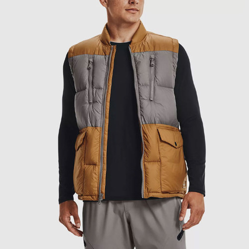 UA/安德玛正品运动男士拼色休闲立领训练保暖羽绒马甲1369379-277