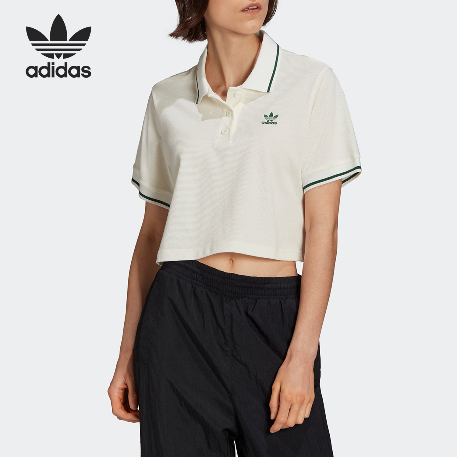 Adidas/阿迪达斯正品三叶草女子运动时尚翻领短款T恤H56468