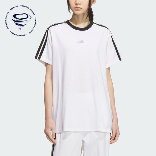 Adidas/阿迪达斯正品2025夏季款女士套头针织透气宽松短袖KB7759