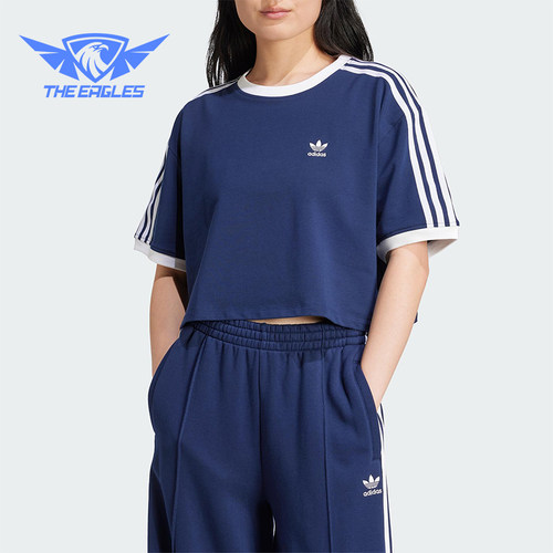 Adidas/阿迪达斯正品三叶草女士短款针织经典户外耐穿短袖JC8151