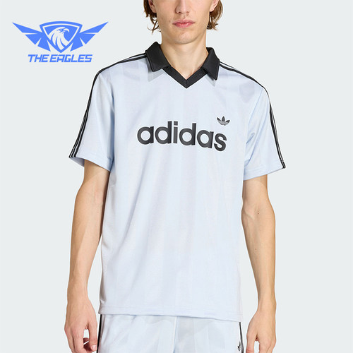 Adidas/阿迪达斯正品三叶草男士运动球衣风休闲V领短袖T恤KE2453