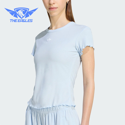 Adidas/阿迪达斯正品2026年女士简约经典波浪边运动短袖T恤KE1108