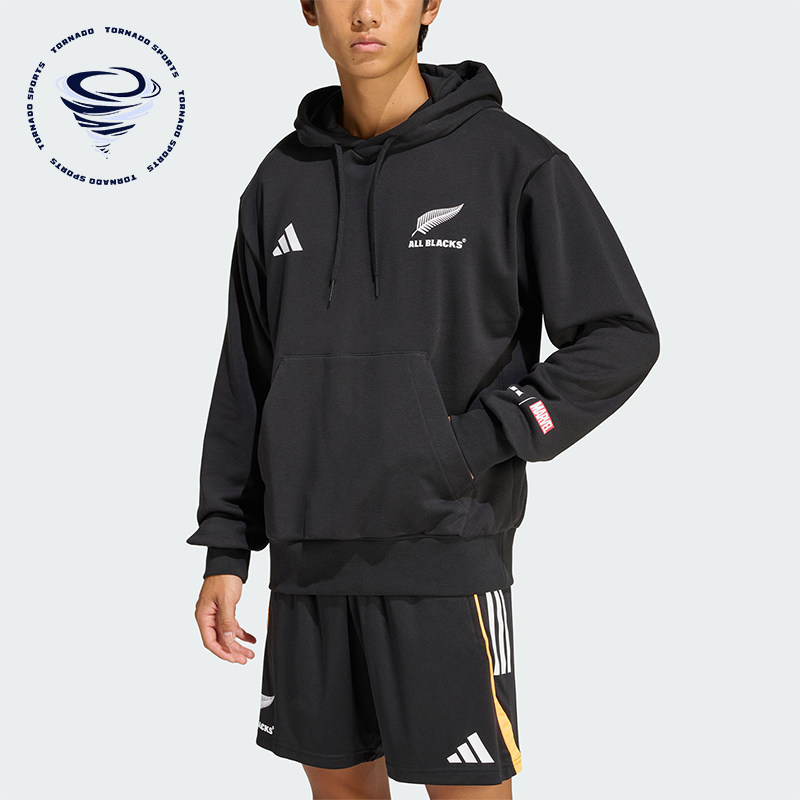 Adidas/阿迪达斯正品新款男黑色橄榄球亲肤连帽经典卫衣JY3452