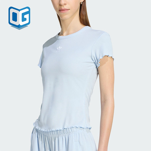 Adidas/阿迪达斯正品2026年女士简约经典波浪边运动短袖T恤KE1108