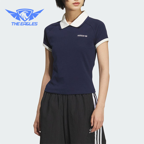 Adidas/阿迪达斯正品三叶草女士透气修身针织翻领POLO衫KF9610