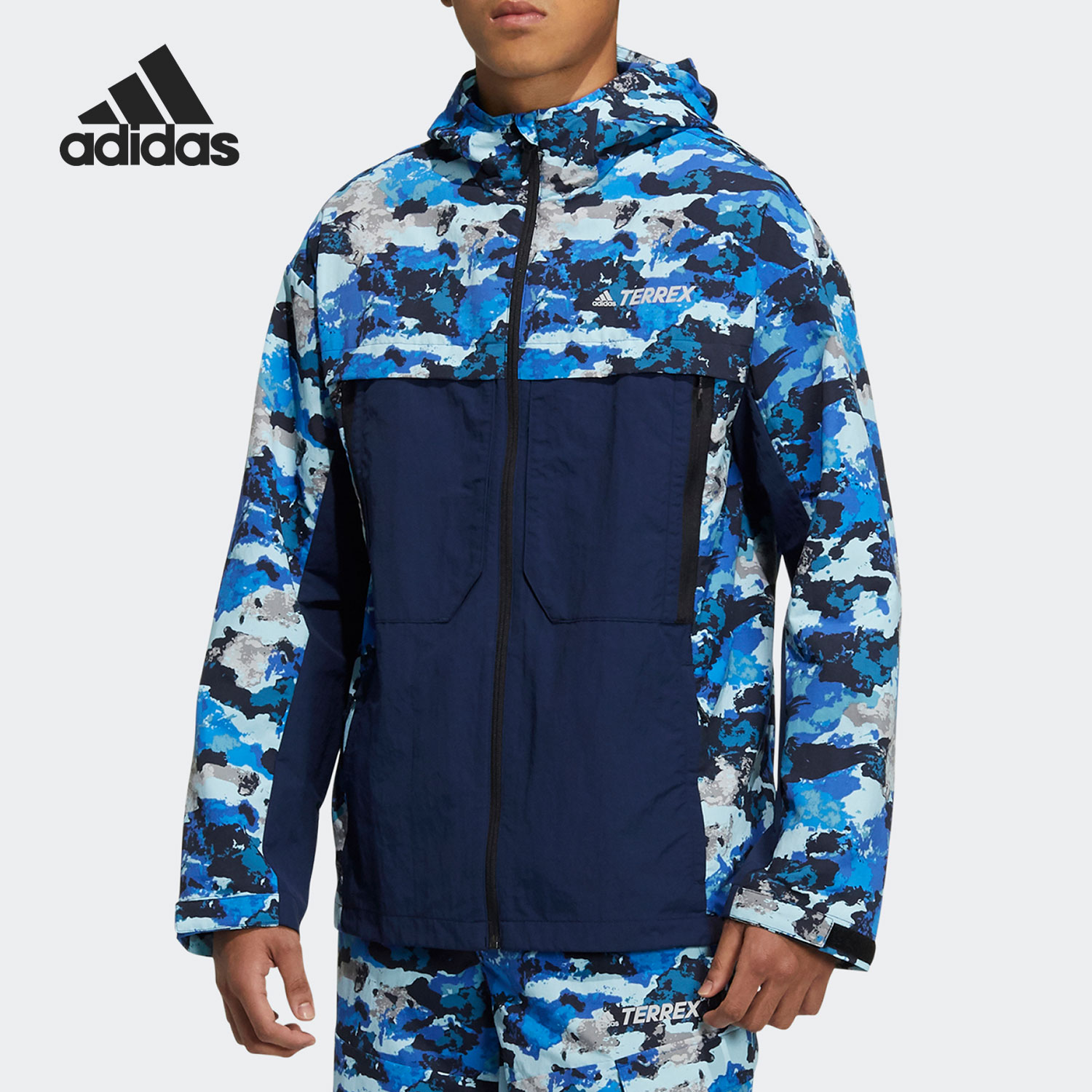Adidas/阿迪达斯正品2021年户外新款男子连帽运动夹克外套 GN7595