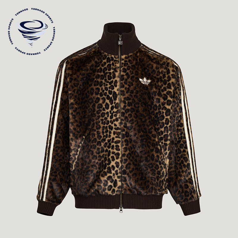 Adidas/阿迪达斯正品三叶草男女休闲立领针织豹纹运动外套KU9407