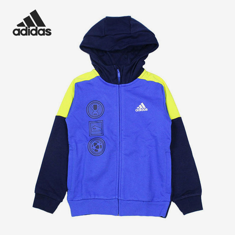 Adidas/阿迪达斯蓝儿童时尚休闲运动透气舒适针织夹克外套DW4032