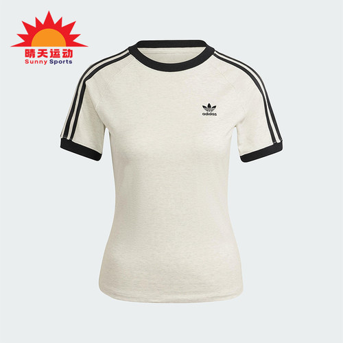 Adidas/阿迪达斯正品三叶草女士印花圆领经典套头修身短袖IR8104